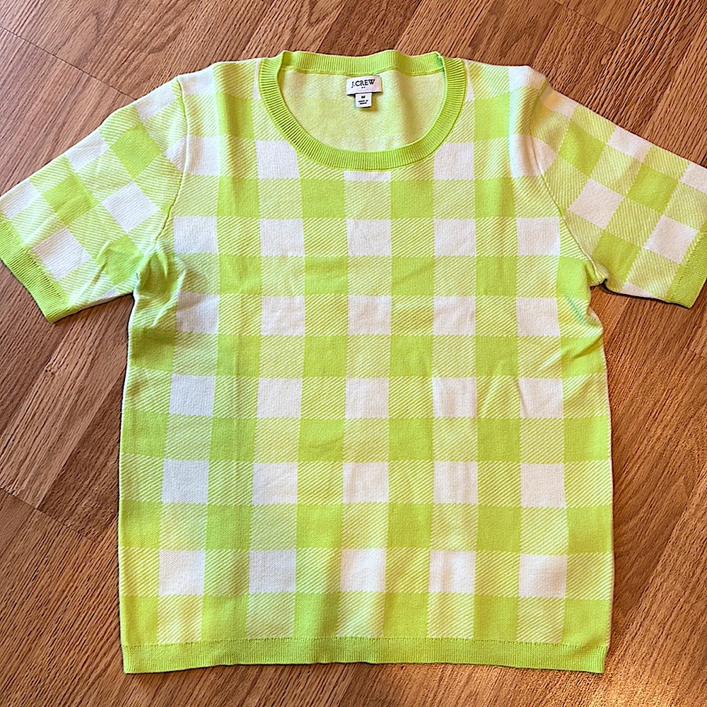 J.Crew short sleeve gingham sweater